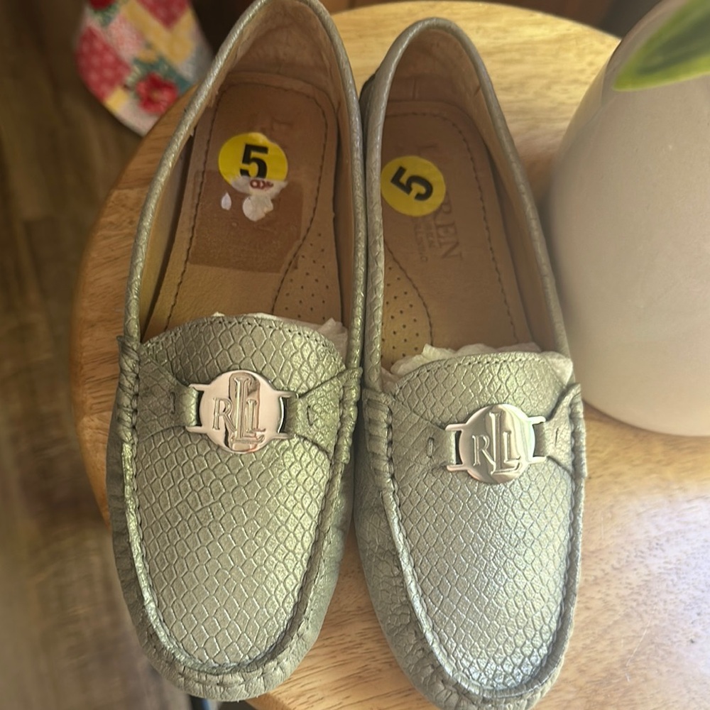 Ralph Lauren Silver Flats with Decorative Hardware